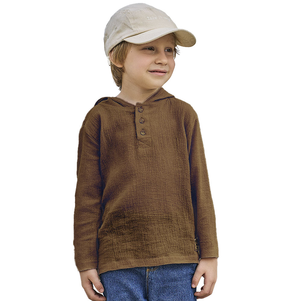 Camiseta Manga Longa com Capuz Tecido Gaze Perceft Boys - Masculina