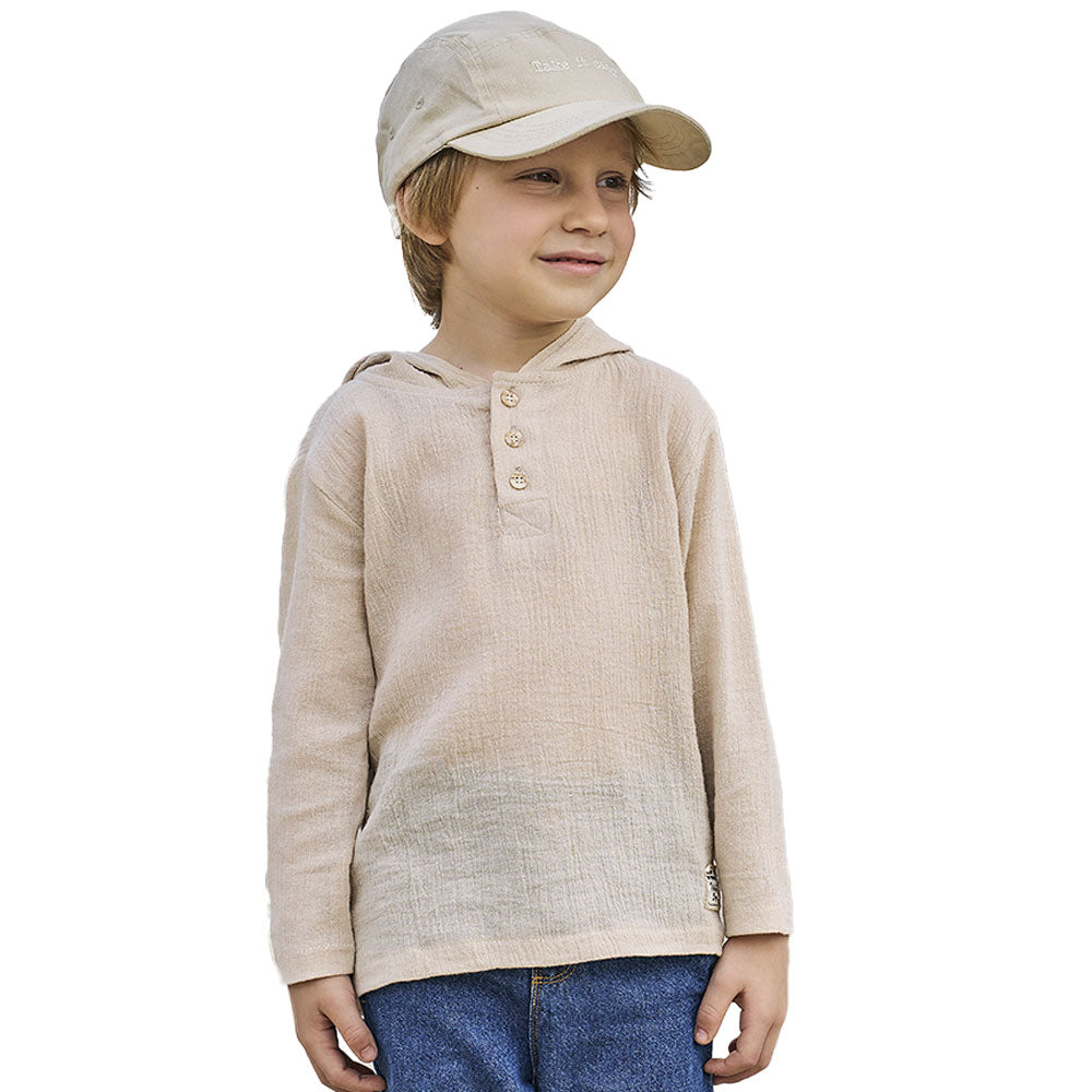 Camiseta Manga Longa com Capuz Tecido Gaze Perceft Boys - Masculina